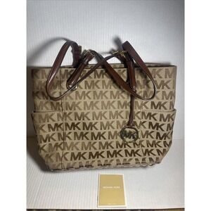 Michael Kors Women's 30S11TTT4J Beige Signature Canvas Double Strap Tote Bag
